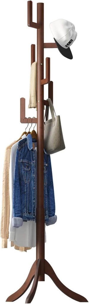 Coat Rack Freestanding, Bamboo Cactus Coat Stand, Adjustable Height Wooden Coat Tree with 6 Hooks, kids coat rack, Used In The Bedroom Living Room, Office To Hang Clothes, Hats, Bags
