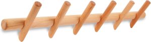 Modern Wood Coat and Hat Rack - Wall Mounted - 6 Peg Hooks - Stylish, Natural, Smooth