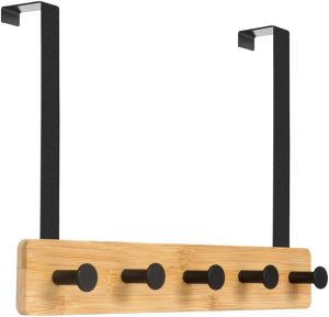 Wooden Over The Door Hooks 5 Hooks Door Hanger, Sturdy Heavy Duty Coat Rack for Bag, Coat, Towel, Hat, Robes, Scarves, Bedroom, Closet, Bathroom
