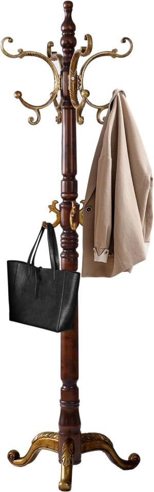 Wooden Coat Racks, Retro 78" Coat Tree with 12 Hooks & Stable Triangular Base, Entryway Coat Rack Freestanding for Hat, Clothes, Scarves, Handbags, Umbrella (Vintage) - Image 2