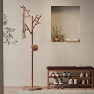 Coat Rack,Solid Wood Coat Rack Freestanding with 12 Hooks,Coat tree freestanding 3 Adjustable Heights for coat, Hats, Handbags，Coat Stand for Entryway,Bedroom (Walnut) - Image 2