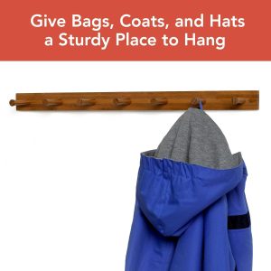 Wall Mount 7-Peg Wood Rack (Bamboo) - Organizer for Bathroom, Kitchen, Laundry Room, Office, Garage, Classroom, & More / Hang Entryway Coats, Purses, Scarves, & Hats - Image 2