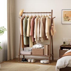 Solid Wood Clothes Rack, Clothing Rack for Hanging Clothes, Hanging Racks for Clothes with Shelves Load 350 Lbs Garment Rack (Walnut) - Image 2
