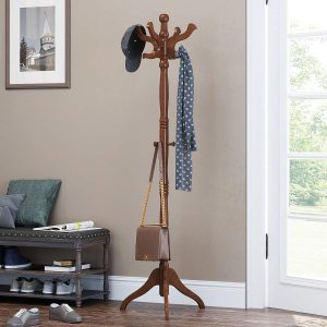 Coat Stand, Solid Wood Freestanding Coat Rack with 11 Hooks, Hall Tree for Bags, Purses, Hats, for Entryway, Hallway, Rubberwood, Walnut URCR05WN - Image 2