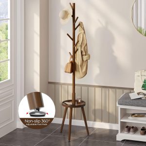 Coat Rack with 8 Hooks, Wooden Coat Rack Freestanding with Shelf, Coat Tree with 4 Height Options 50.5"-72.6", Coat Hanger Stand for Bags, Clothes, Umbrellas, Hats, in Home, Brown - Image 2