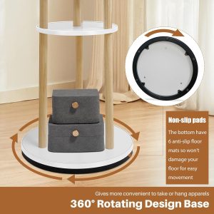 Rotary Coat Rack Freestanding,Solid Wood Coat Hanger Stand with 3 Shelves and 9 Hooks,Sturdy and Easy to Assemble Coat Hall Tree Stand for Entryway,Bedroom,Hanging Hats,Scarves,Bags(Natural) - Image 2