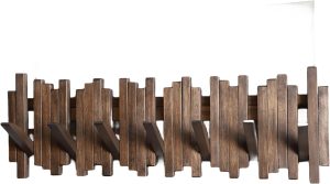 Natural Wood Wall Mounted Piano Coat Rack| Coat Rack Wall Mount| Flip Down Wall Hook Rack 7 Hooks| Entryway Wall Art Hook,Made of Acacia Wood (Wood Wax Oil Dyed Walnut Color).Wall Art - Image 2
