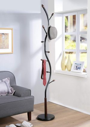 Black and Walnut Standing Coat Rack