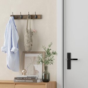 Coat Hooks Wall Mounted, Wooden Hat Rack with 4 Hooks for Entryway, Bathroom,Bedroom(Brown) - Image 2